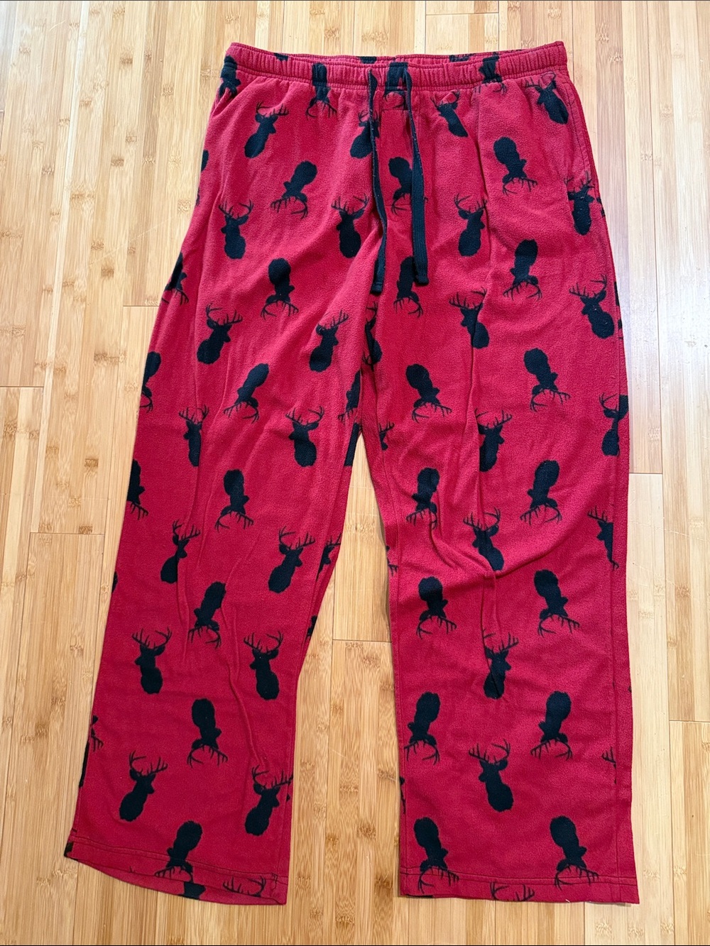 croft & barrow Red Fleece Jogger Pants with Black Deer Pattern